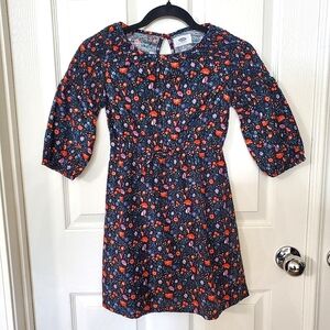 Old Navy Black Floral 3/4 Sleeve Dress Girls Size Medium (8)